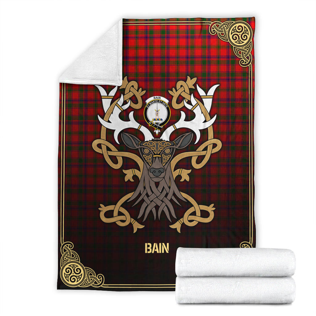 Bain Tartan Crest Premium Blanket - Celtic Stag style