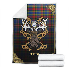 Beaton Modern Tartan Crest Premium Blanket - Celtic Stag style