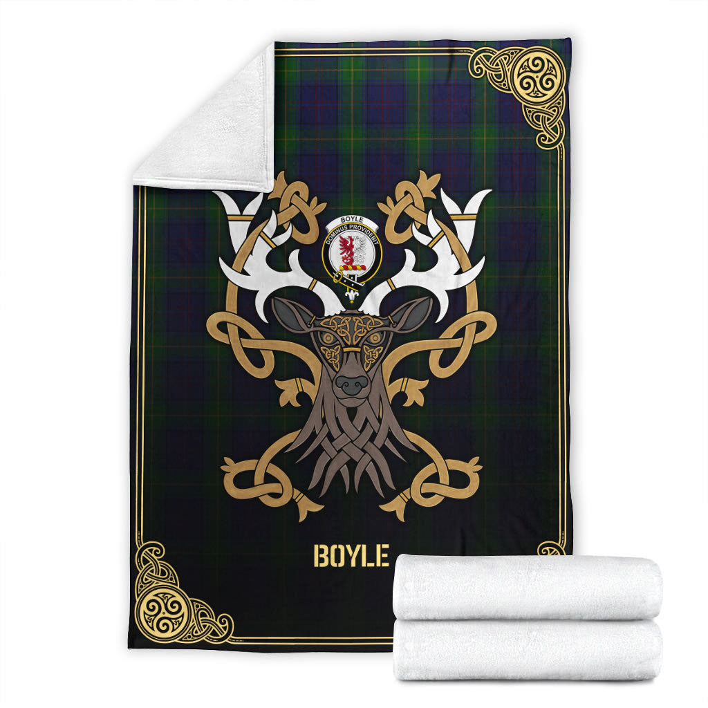 Boyle Tartan Crest Premium Blanket - Celtic Stag style