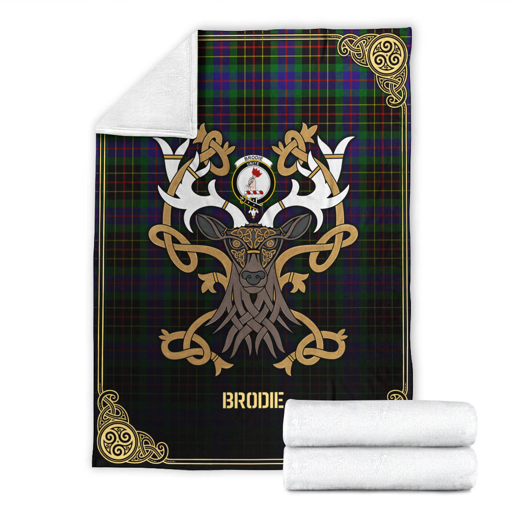 Brodie Hunting Modern Tartan Crest Premium Blanket - Celtic Stag style