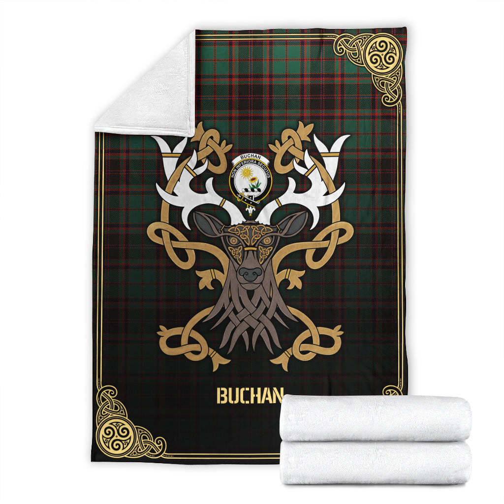 Buchan Ancient Tartan Crest Premium Blanket - Celtic Stag style