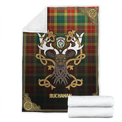 Buchanan Old Sett Tartan Crest Premium Blanket - Celtic Stag style