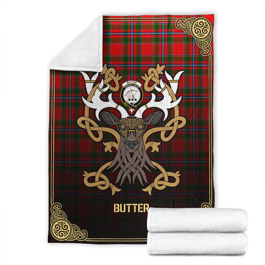 Butter Tartan Crest Premium Blanket - Celtic Stag style