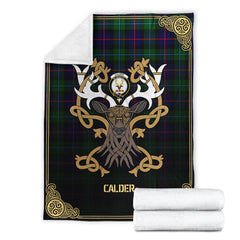 Calder Tartan Crest Premium Blanket - Celtic Stag style