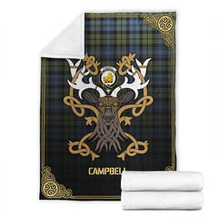 Campbell Faded Tartan Crest Premium Blanket - Celtic Stag style