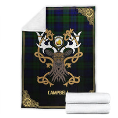 Campbell Modern Tartan Crest Premium Blanket - Celtic Stag style