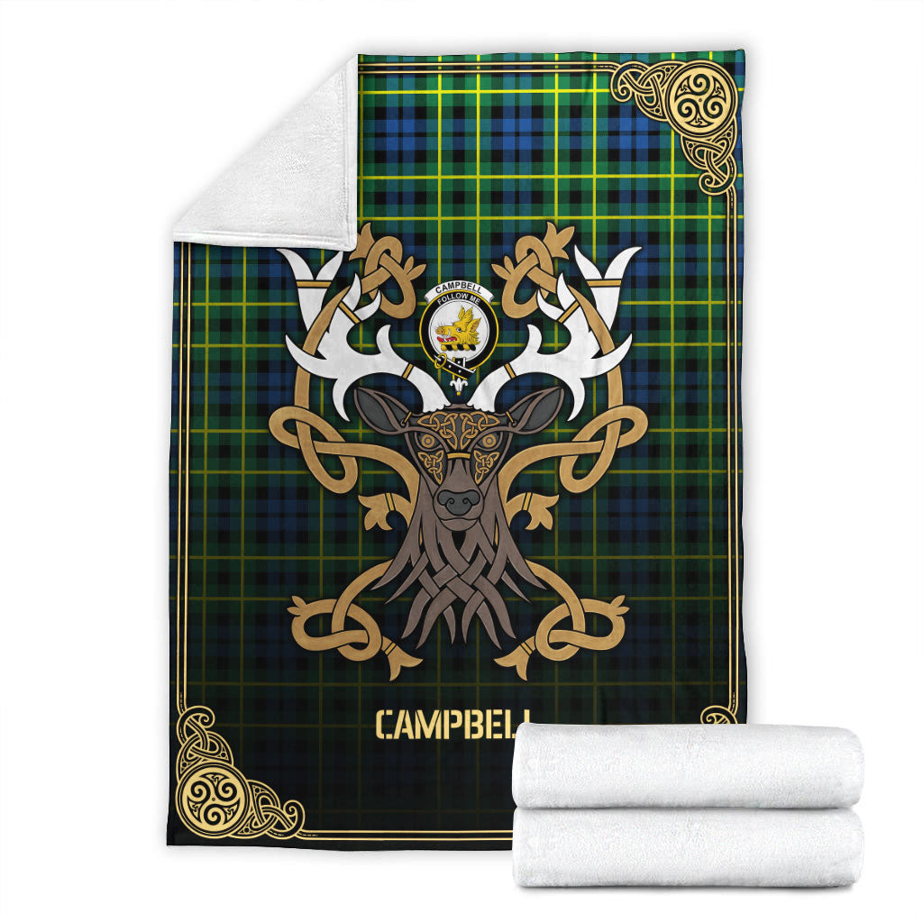 Campbell of Breadalbane Ancient Tartan Crest Premium Blanket - Celtic Stag style