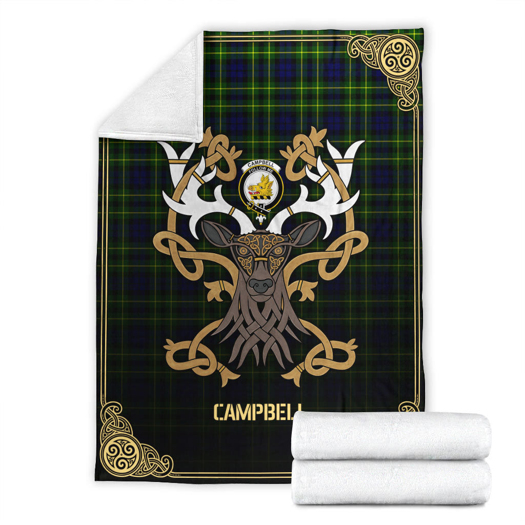 Campbell of Breadalbane Modern Tartan Crest Premium Blanket - Celtic Stag style