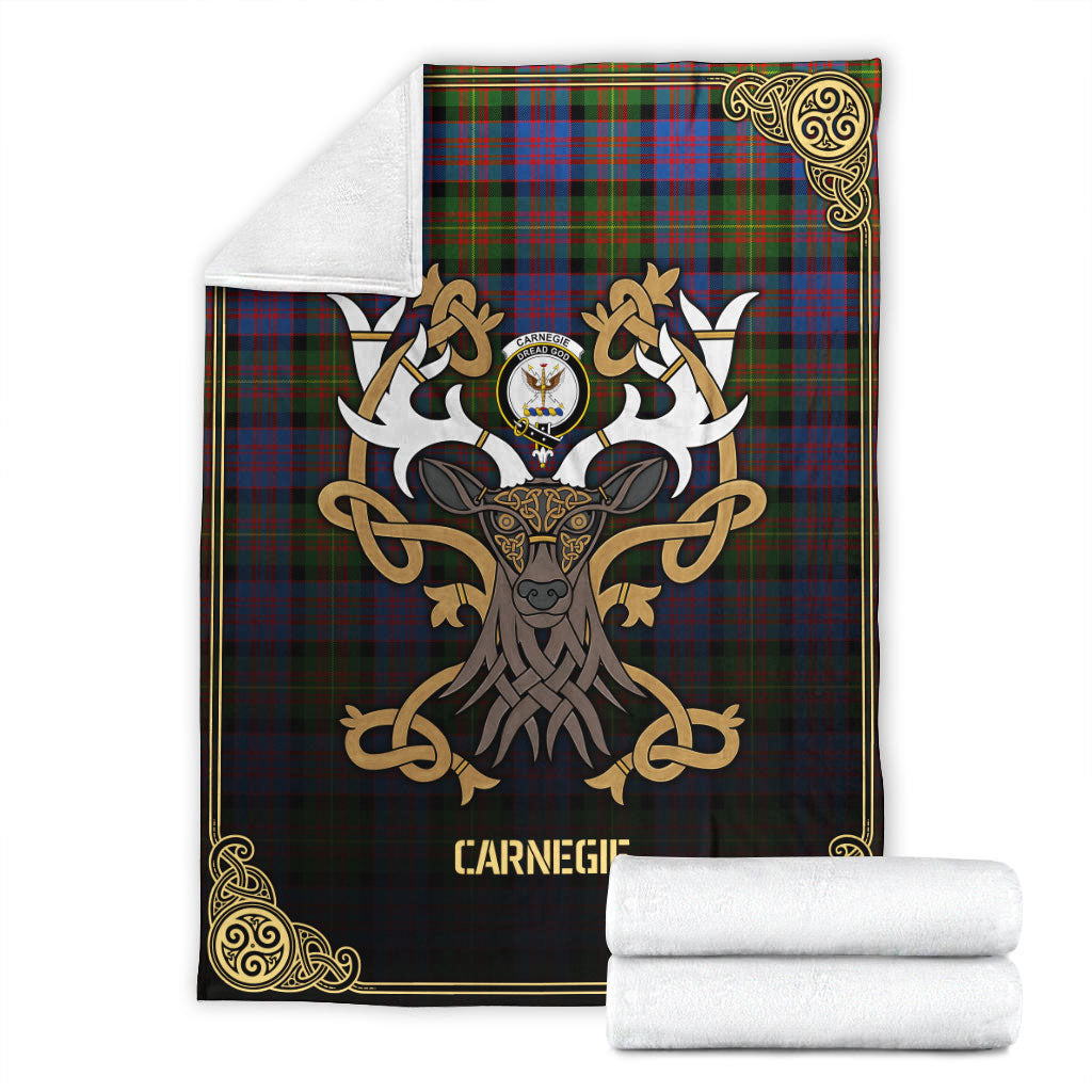 Carnegie Ancient Tartan Crest Premium Blanket - Celtic Stag style