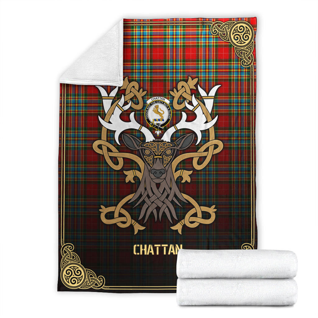 Chattan Tartan Crest Premium Blanket - Celtic Stag style