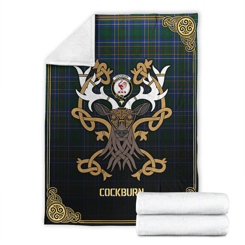 Cockburn Ancient Tartan Crest Premium Blanket - Celtic Stag style