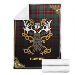 Crawford Modern Tartan Crest Premium Blanket - Celtic Stag style