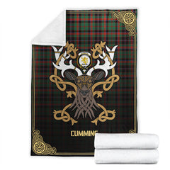 Cumming Hunting Ancient Tartan Crest Premium Blanket - Celtic Stag style