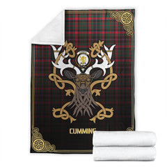 Cumming Hunting Modern Tartan Crest Premium Blanket - Celtic Stag style