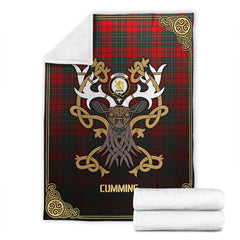 Cumming Modern Tartan Crest Premium Blanket - Celtic Stag style