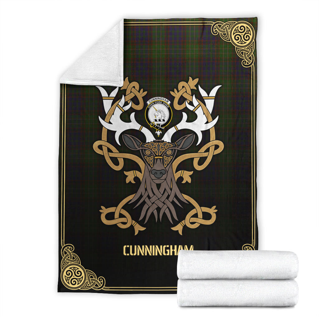 Cunningham Hunting Modern Tartan Crest Premium Blanket - Celtic Stag style