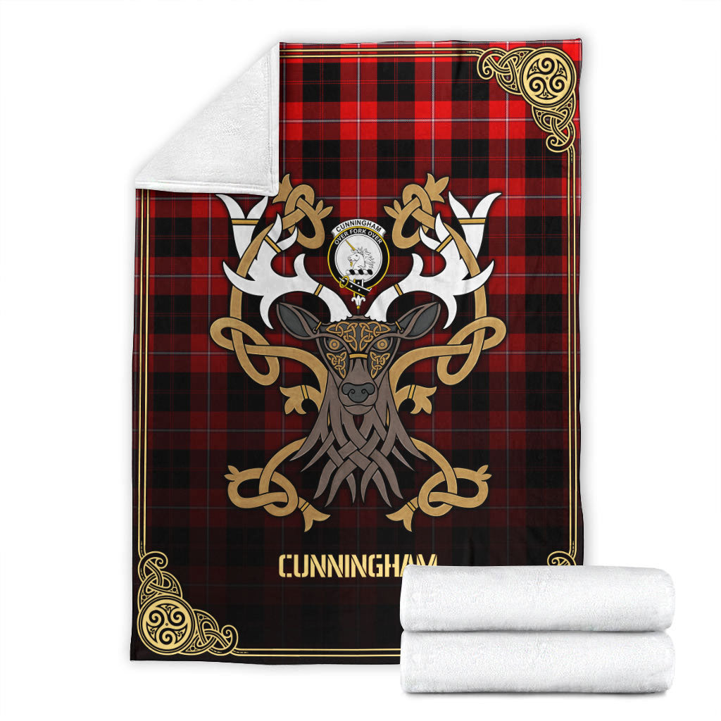 Cunningham Modern Tartan Crest Premium Blanket - Celtic Stag style