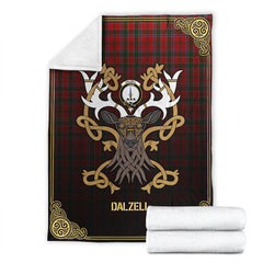 Dalzell Tartan Crest Premium Blanket - Celtic Stag style