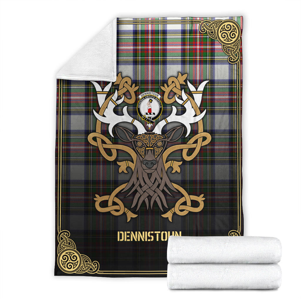 Dennistoun Tartan Crest Premium Blanket - Celtic Stag style