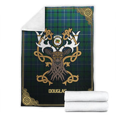 Douglas Ancient Tartan Crest Premium Blanket - Celtic Stag style