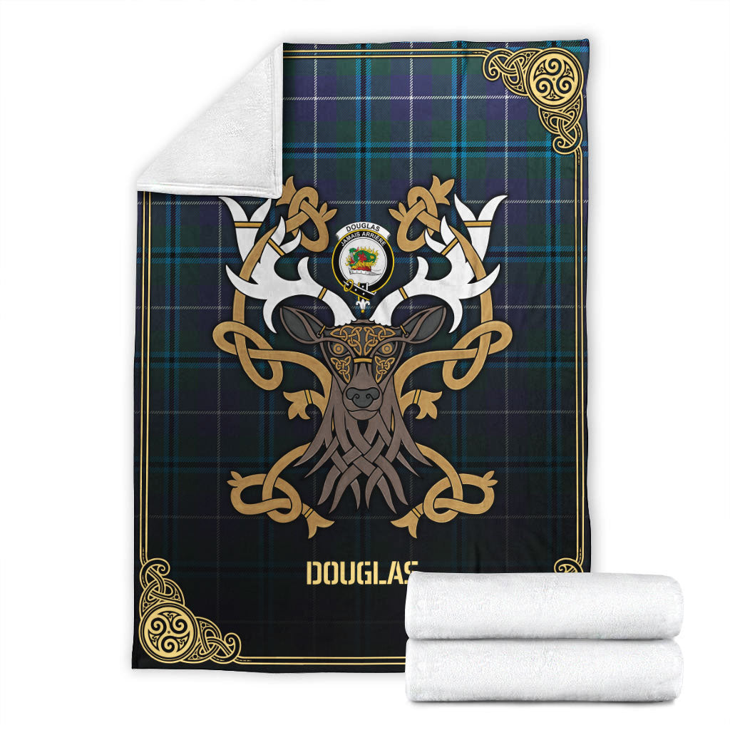 Douglas Modern Tartan Crest Premium Blanket - Celtic Stag style