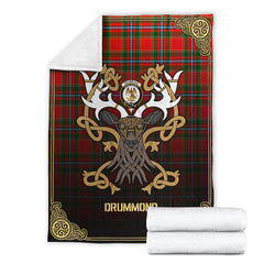 Drummond of Perth Tartan Crest Premium Blanket - Celtic Stag style