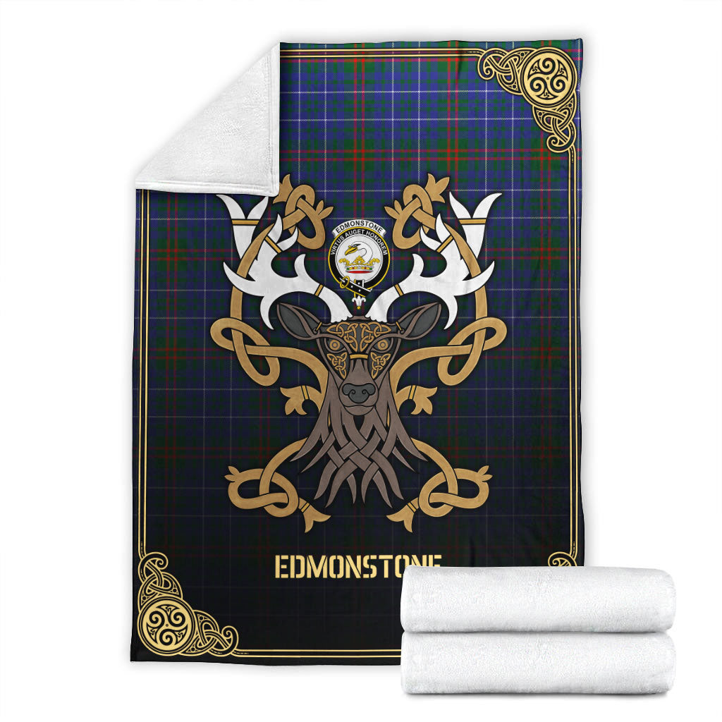 Edmonstone Tartan Crest Premium Blanket - Celtic Stag style