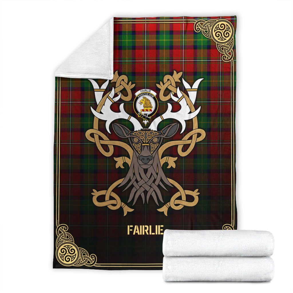 Fairlie Tartan Crest Premium Blanket - Celtic Stag style