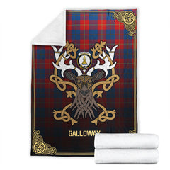 Galloway Red Tartan Crest Premium Blanket - Celtic Stag style