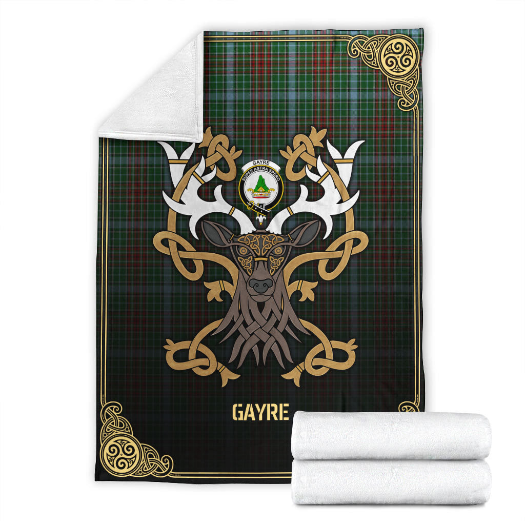 Gayre Tartan Crest Premium Blanket - Celtic Stag style