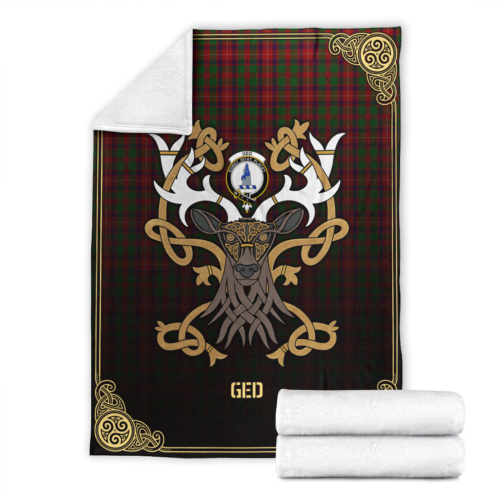 Ged Tartan Crest Premium Blanket - Celtic Stag style