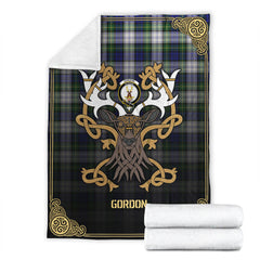 Gordon Dress Modern Tartan Crest Premium Blanket - Celtic Stag style