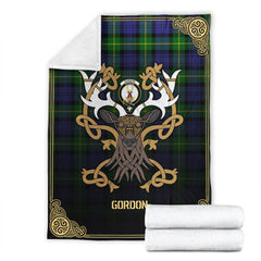 Gordon Modern Tartan Crest Premium Blanket - Celtic Stag style