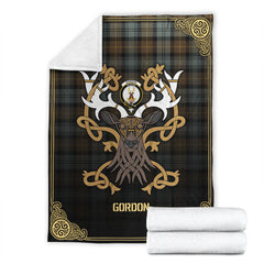 Gordon Weathered Tartan Crest Premium Blanket - Celtic Stag style