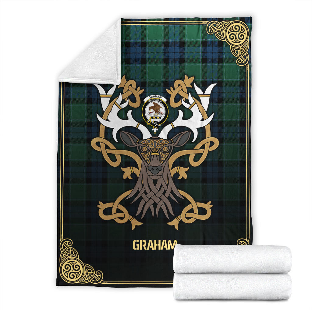 Graham of Menteith Ancient Tartan Crest Premium Blanket - Celtic Stag style