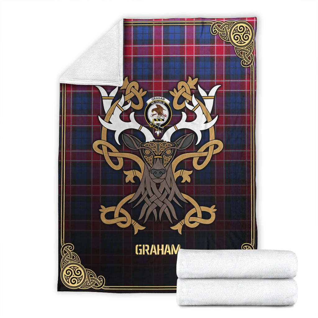 Graham of Menteith Red Tartan Crest Premium Blanket - Celtic Stag style