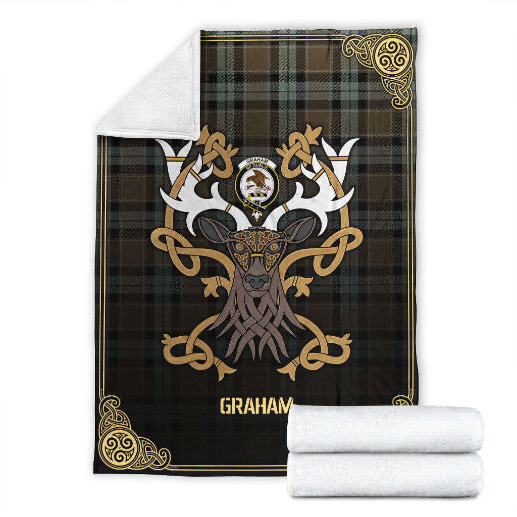 Graham of Menteith Weathered Tartan Crest Premium Blanket - Celtic Stag style