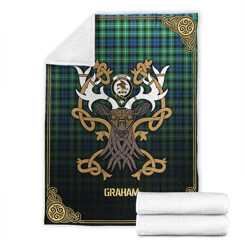 Graham of Montrose Ancient Tartan Crest Premium Blanket - Celtic Stag style