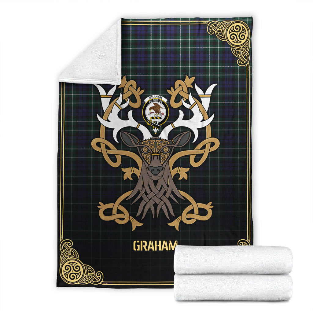 Graham of Montrose Modern Tartan Crest Premium Blanket - Celtic Stag style