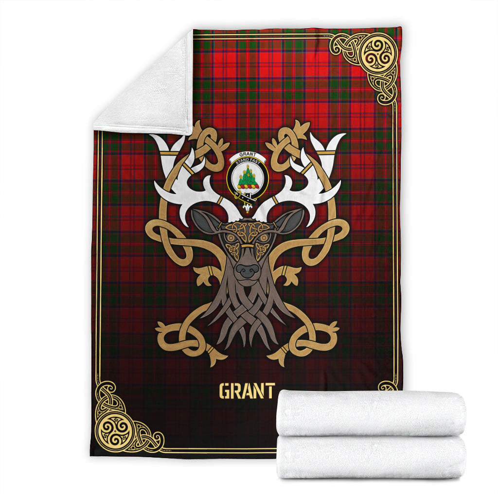 Grant Modern Tartan Crest Premium Blanket - Celtic Stag style