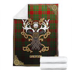 Grierson Tartan Crest Premium Blanket - Celtic Stag style