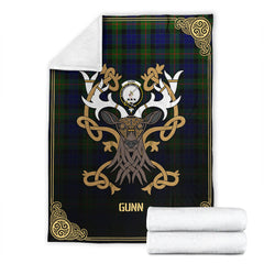 Gunn Modern Tartan Crest Premium Blanket - Celtic Stag style