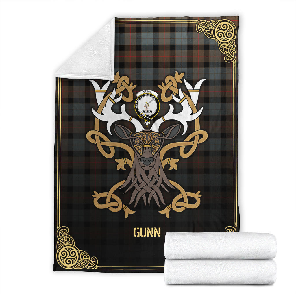 Gunn Weathered Tartan Crest Premium Blanket - Celtic Stag style