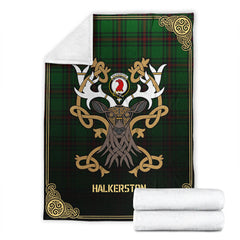 Halkerston Tartan Crest Premium Blanket - Celtic Stag style