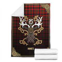 Innes Modern Tartan Crest Premium Blanket - Celtic Stag style