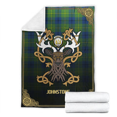 Johnstone Ancient Tartan Crest Premium Blanket - Celtic Stag style