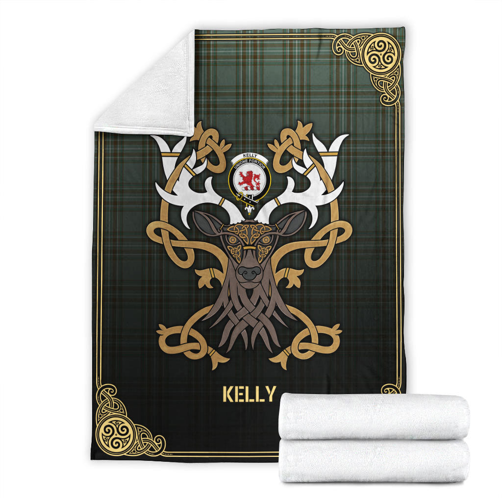 Kelly Dress Tartan Crest Premium Blanket - Celtic Stag style