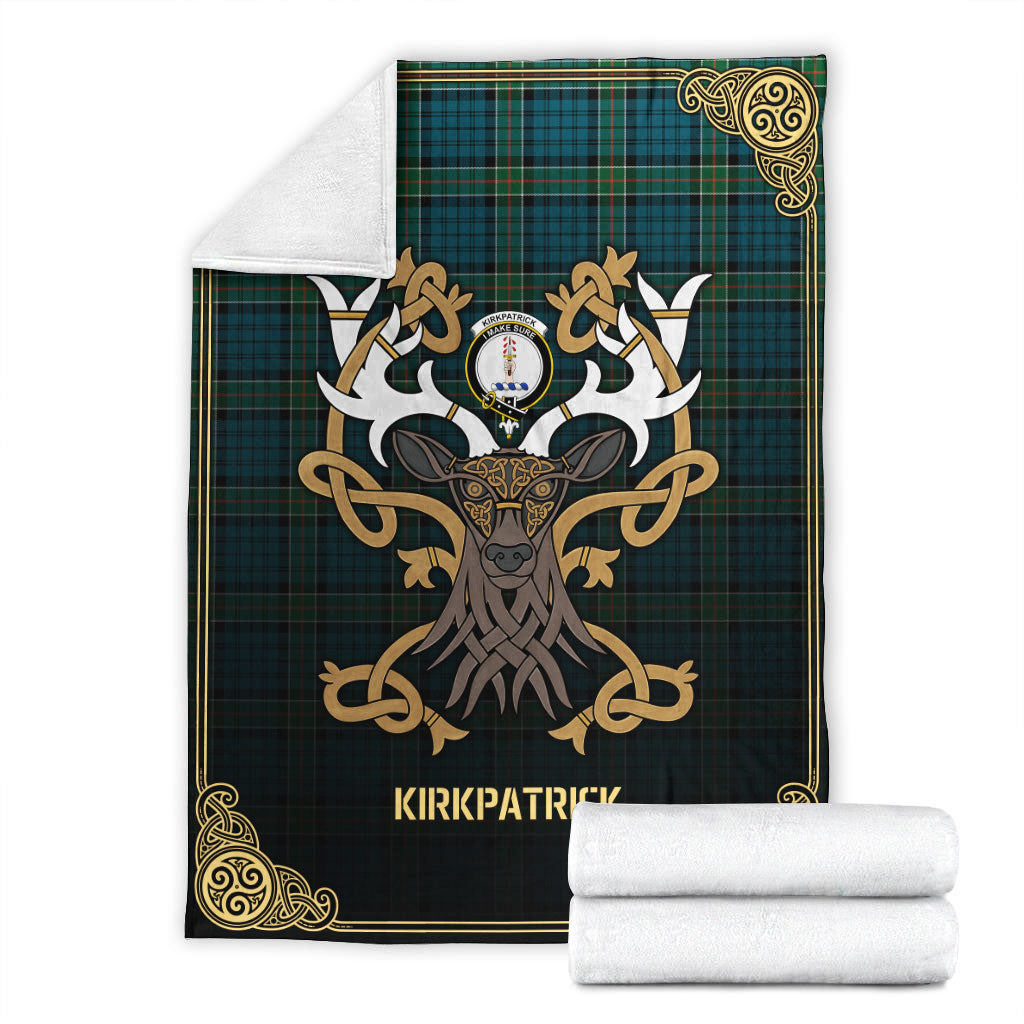 Kirkpatrick Ancient Tartan Crest Premium Blanket - Celtic Stag style