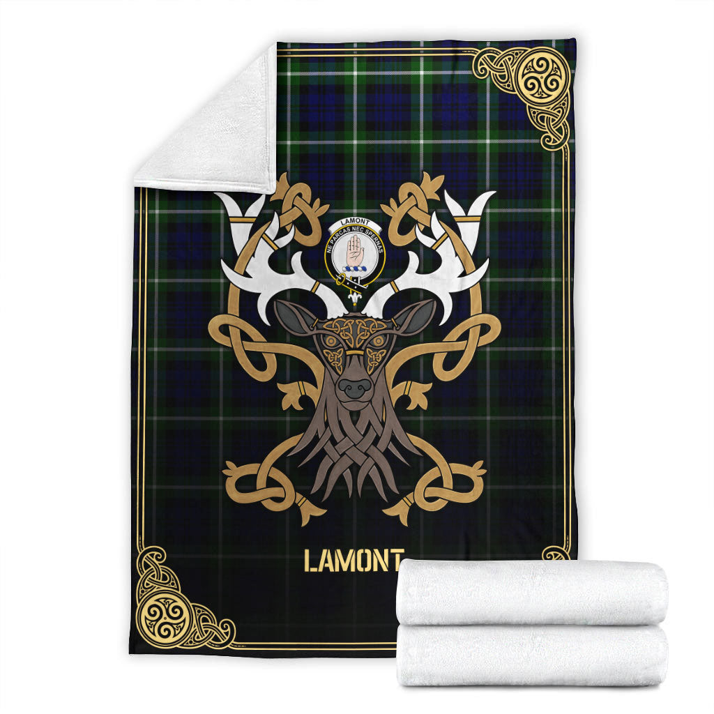 Lamont Modern Tartan Crest Premium Blanket - Celtic Stag style