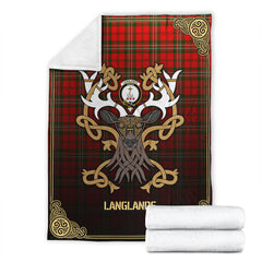 Langlands Tartan Crest Premium Blanket - Celtic Stag style